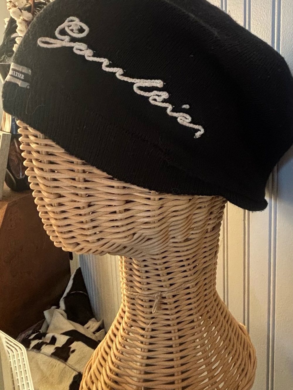 Jean Paul Gaultier Black Beret with White Script Logo